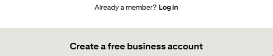 Window showing a button to create a free business Pinterest account