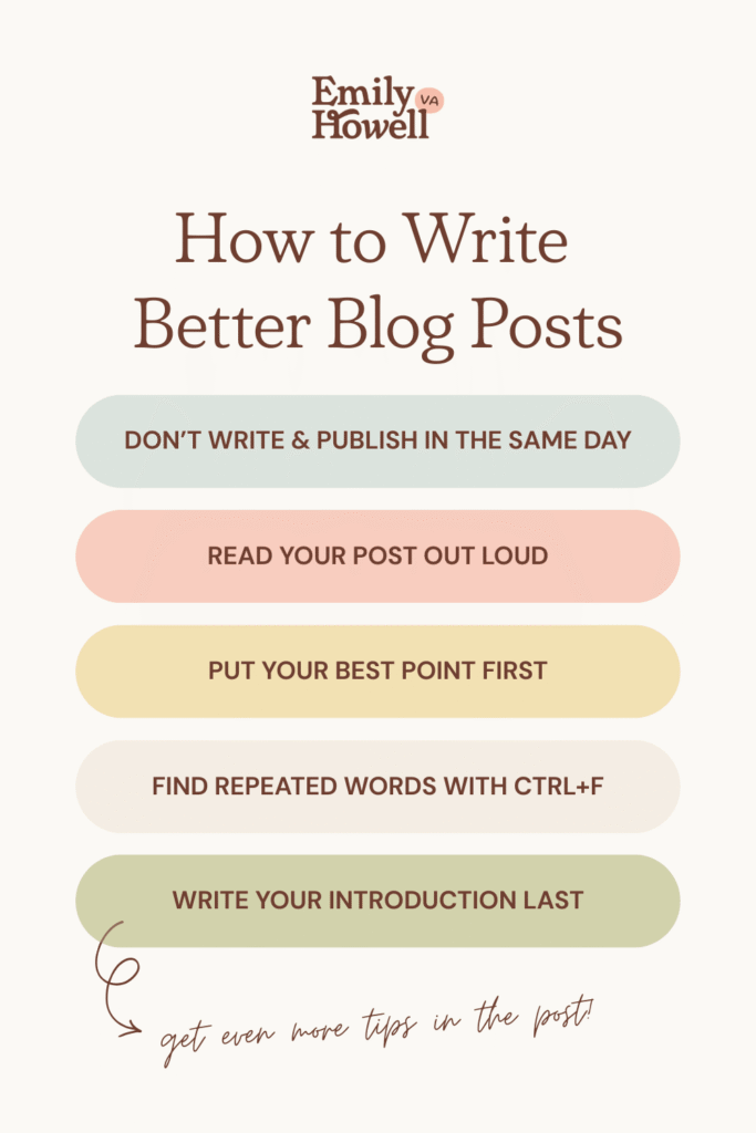 Infographic with five tips for how to write a better blog post