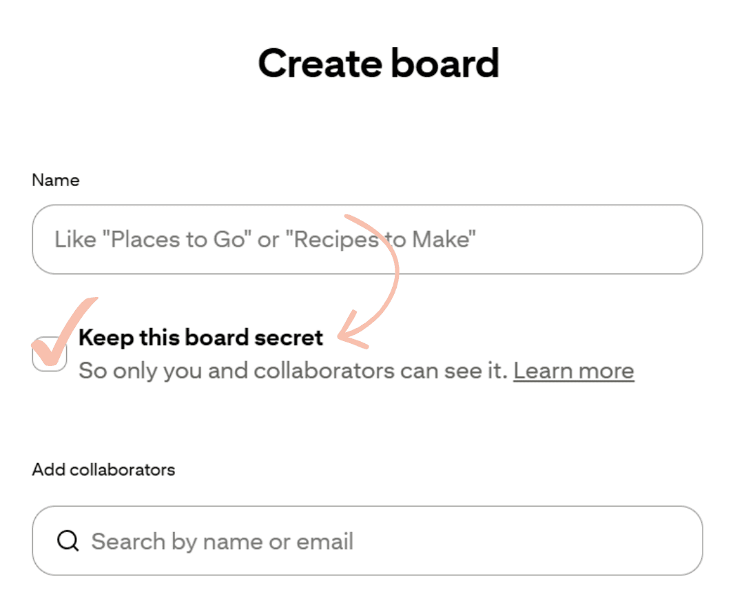 Example of how to make a new Pinterest board secret