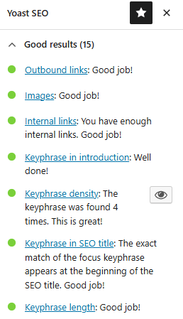 Example of Yoast, an SEO blog writing tool